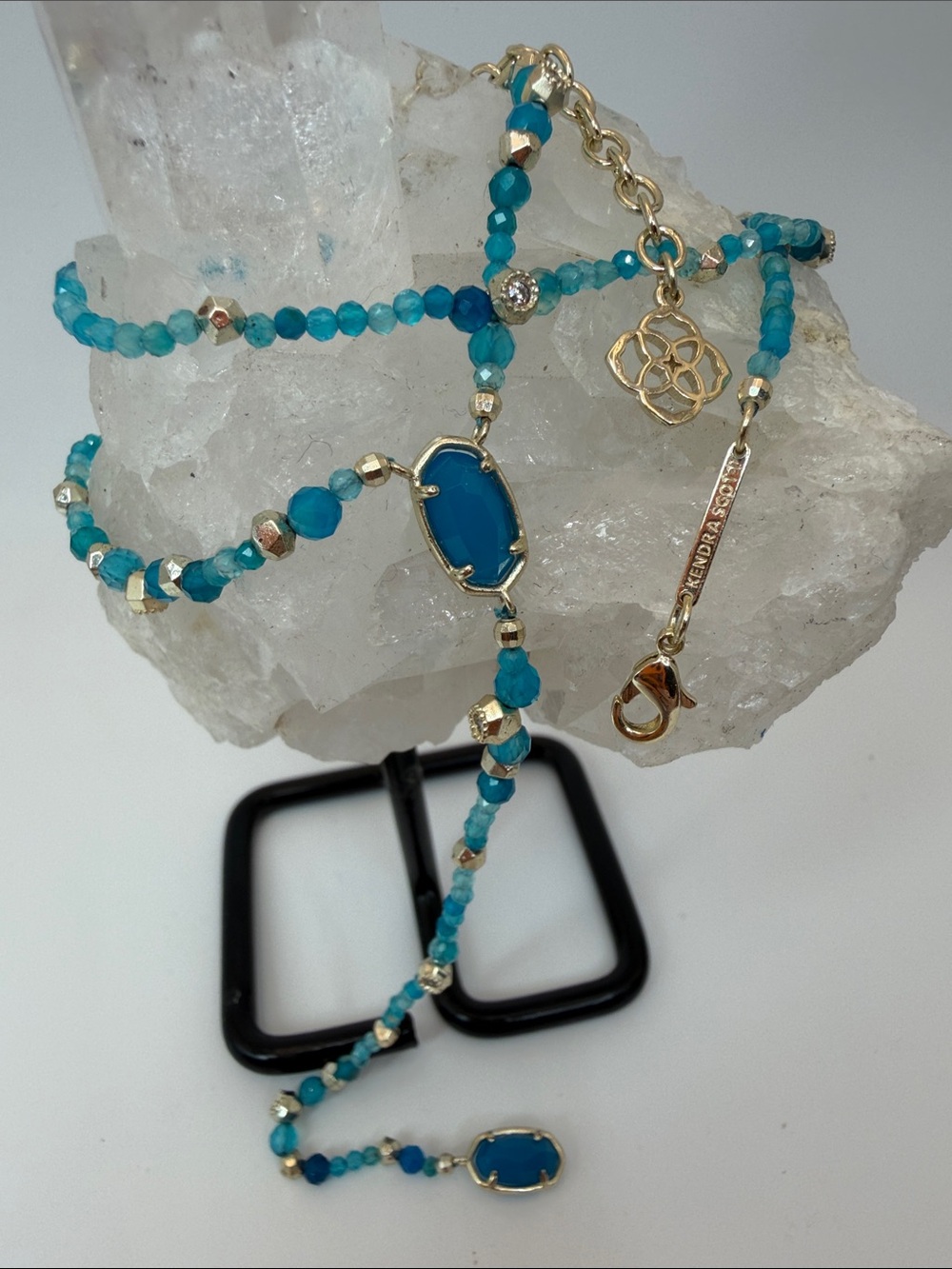 KENDRA SCOTT BETHANY BEADED Y-NECKLACE Lariat Teal Agate Crystal Retired